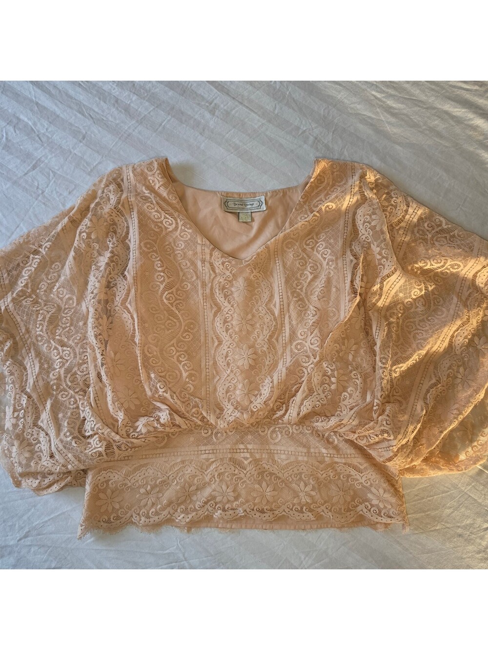 Beyond Vintage Peach Lace Batwing Blouse